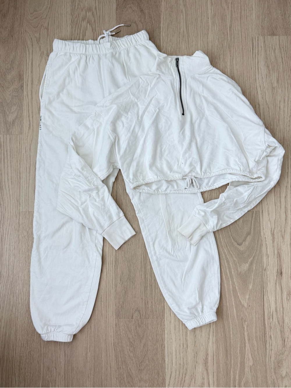 White Jogger Bottoms - White cropped half zip top